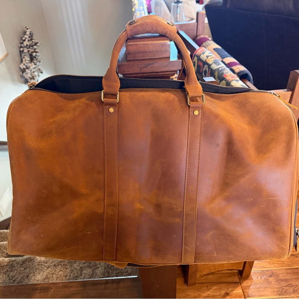 Men's Tan Leather Weekender Bag